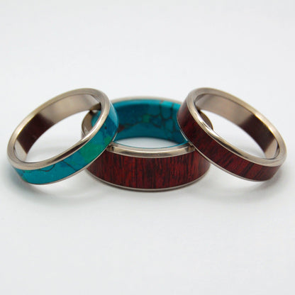 Promised Land | Purple Heart Wood & Chrysocolla Stone - Titanium Engagement And Wedding Band Set - Minter and Richter Designs