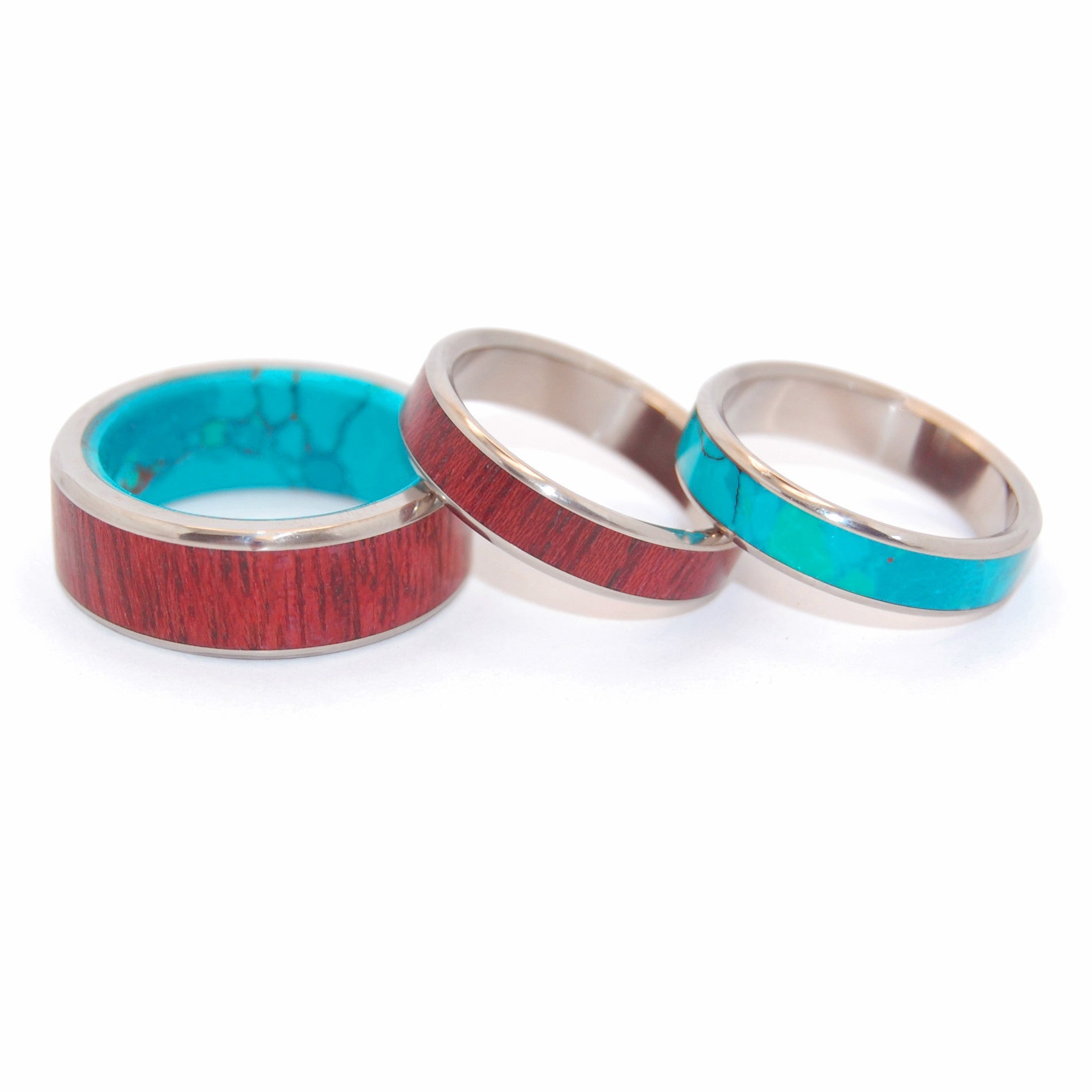 Promised Land | Purple Heart Wood & Chrysocolla Stone - Titanium Engagement And Wedding Band Set - Minter and Richter Designs