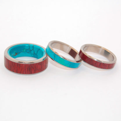 Promised Land | Purple Heart Wood & Chrysocolla Stone - Titanium Engagement And Wedding Band Set - Minter and Richter Designs