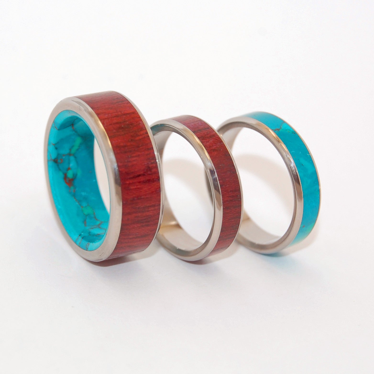 Promised Land | Purple Heart Wood & Chrysocolla Stone - Titanium Engagement And Wedding Band Set - Minter and Richter Designs