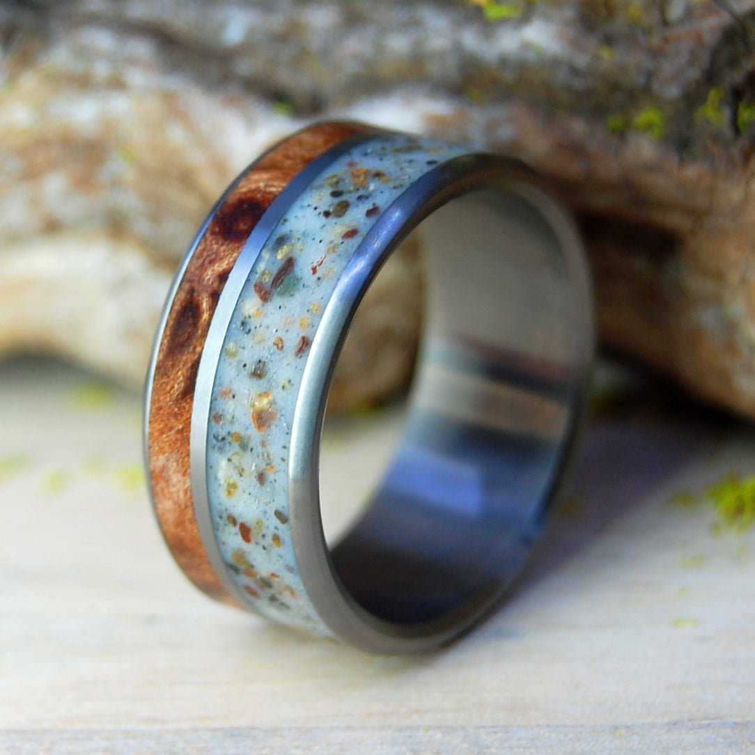 Pura Vida | Men's Costa Rican Beach Sand, California Red Wood & Titanium Wedding Ring - Minter and Richter Designs