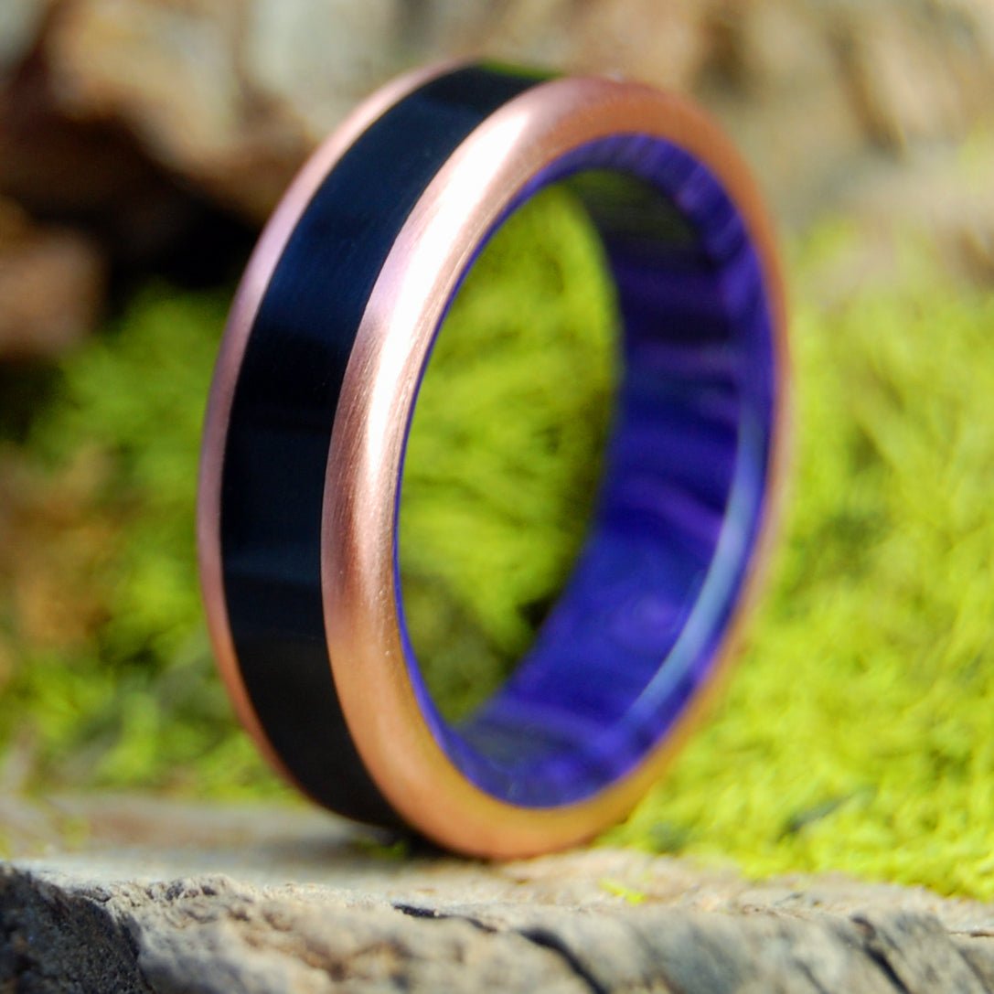 Purple Charoite African King Rounded | Men's Ebony Wood, Copper & Titanium Wedding Ring - Minter and Richter Designs