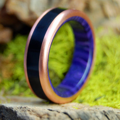 Purple Charoite African King Rounded | Men's Ebony Wood, Copper & Titanium Wedding Ring - Minter and Richter Designs