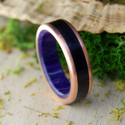 Purple Charoite African King Rounded | Men's Ebony Wood, Copper & Titanium Wedding Ring - Minter and Richter Designs