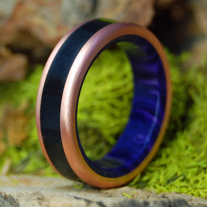 Purple Charoite African King Rounded | Men's Ebony Wood, Copper & Titanium Wedding Ring - Minter and Richter Designs