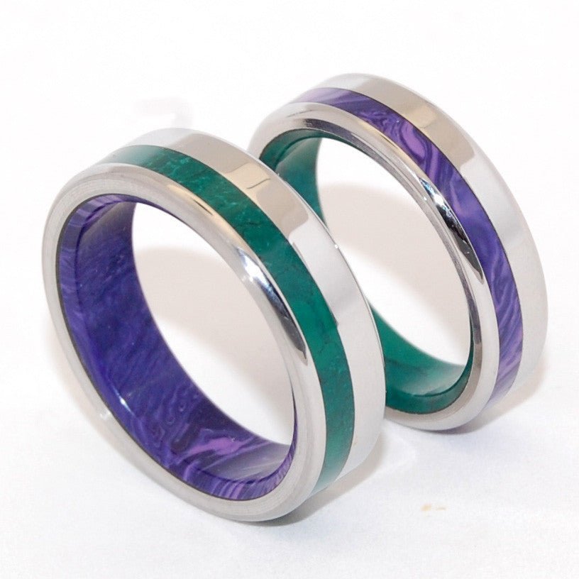 Purple Isle & Green Mountain | Jade Stone Charoite Stone & Titanium - Unique Wedding Ring Set - Minter and Richter Designs