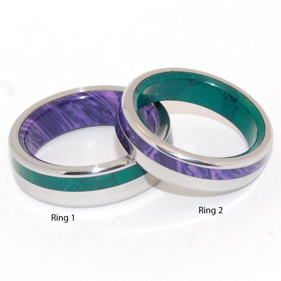 Purple Isle & Green Mountain | Jade Stone Charoite Stone & Titanium - Unique Wedding Ring Set - Minter and Richter Designs