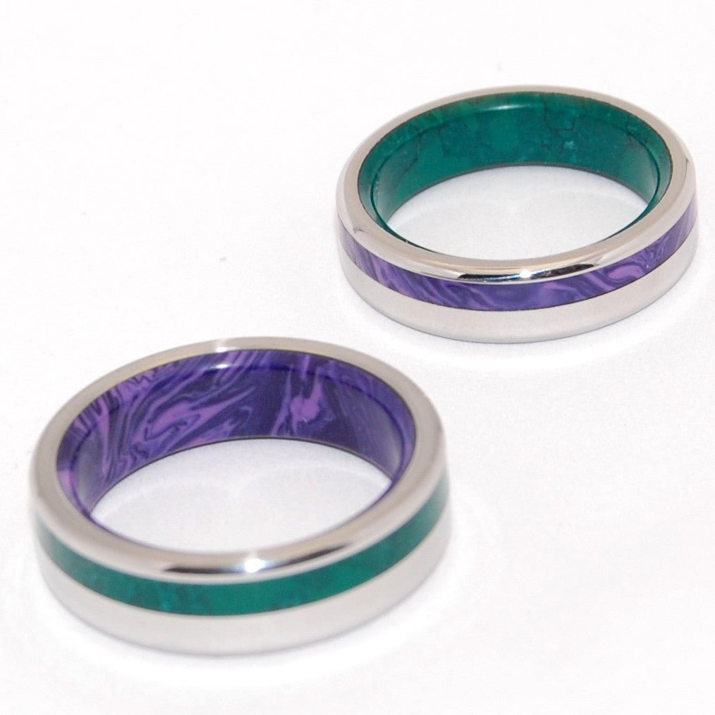 Purple Isle & Green Mountain | Jade Stone Charoite Stone & Titanium - Unique Wedding Ring Set - Minter and Richter Designs