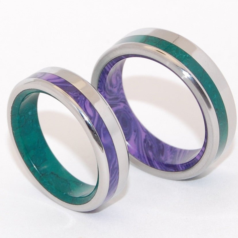 Purple Isle & Green Mountain | Jade Stone Charoite Stone & Titanium - Unique Wedding Ring Set - Minter and Richter Designs