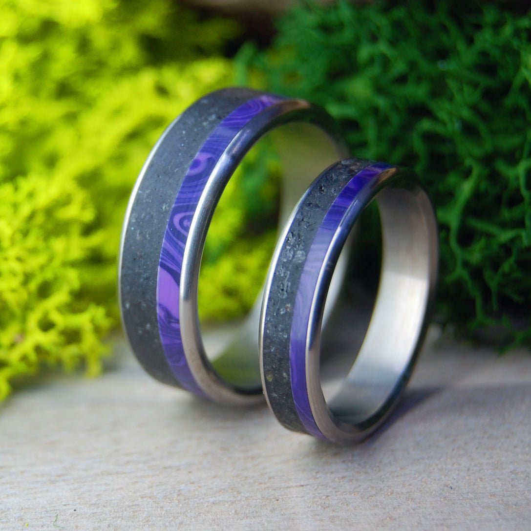 Purple Kiss Of Aurora| Icelandic Volcanic Beach Sand And Lava - Unique Wedding Ring - Minter and Richter Designs