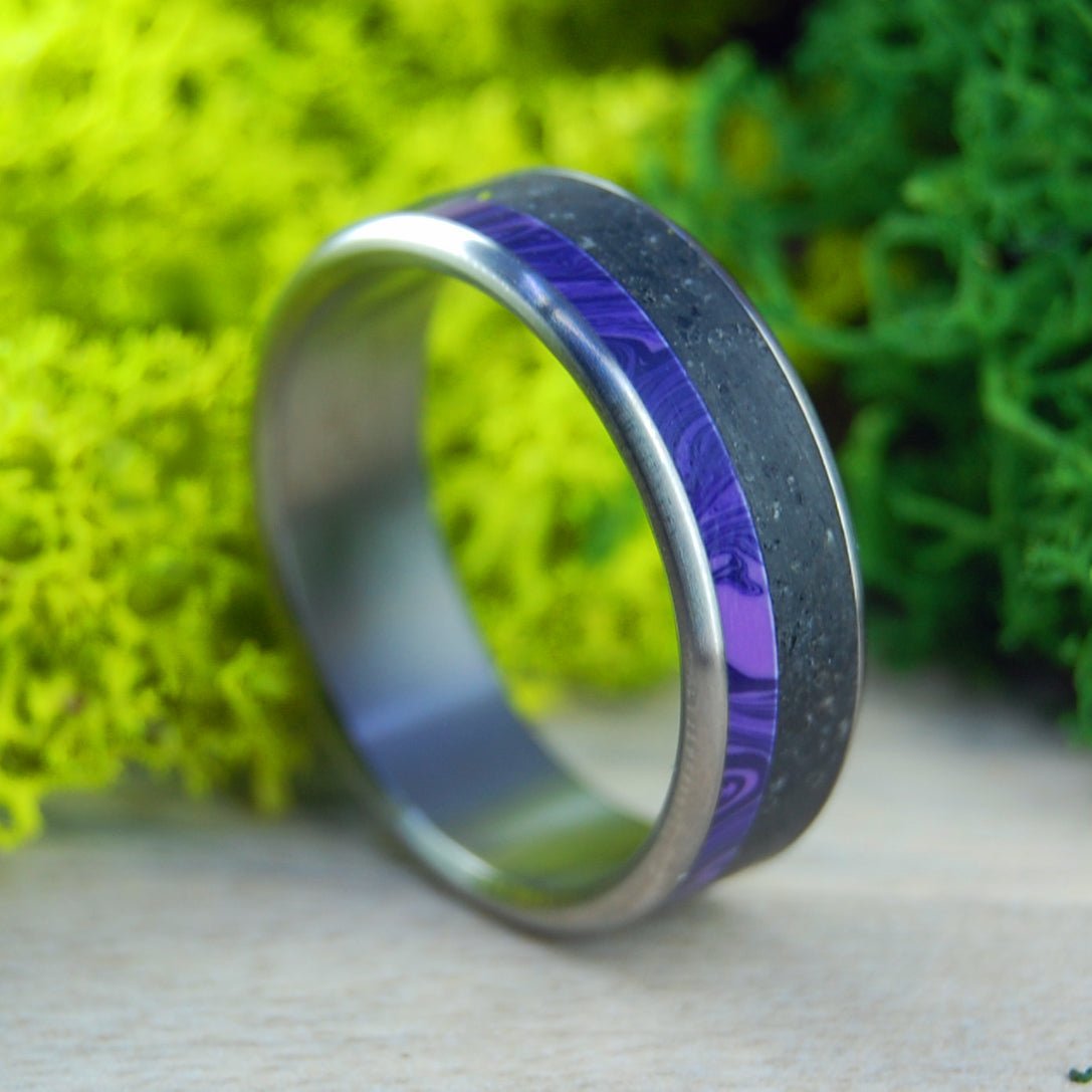 Purple Kiss Of Aurora | Men's Icelandic Lava, Charoite Stone & Titanium Wedding Ring - Minter and Richter Designs