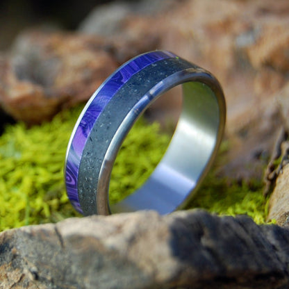 Purple Kiss Of Aurora | Men's Icelandic Lava, Charoite Stone & Titanium Wedding Ring - Minter and Richter Designs