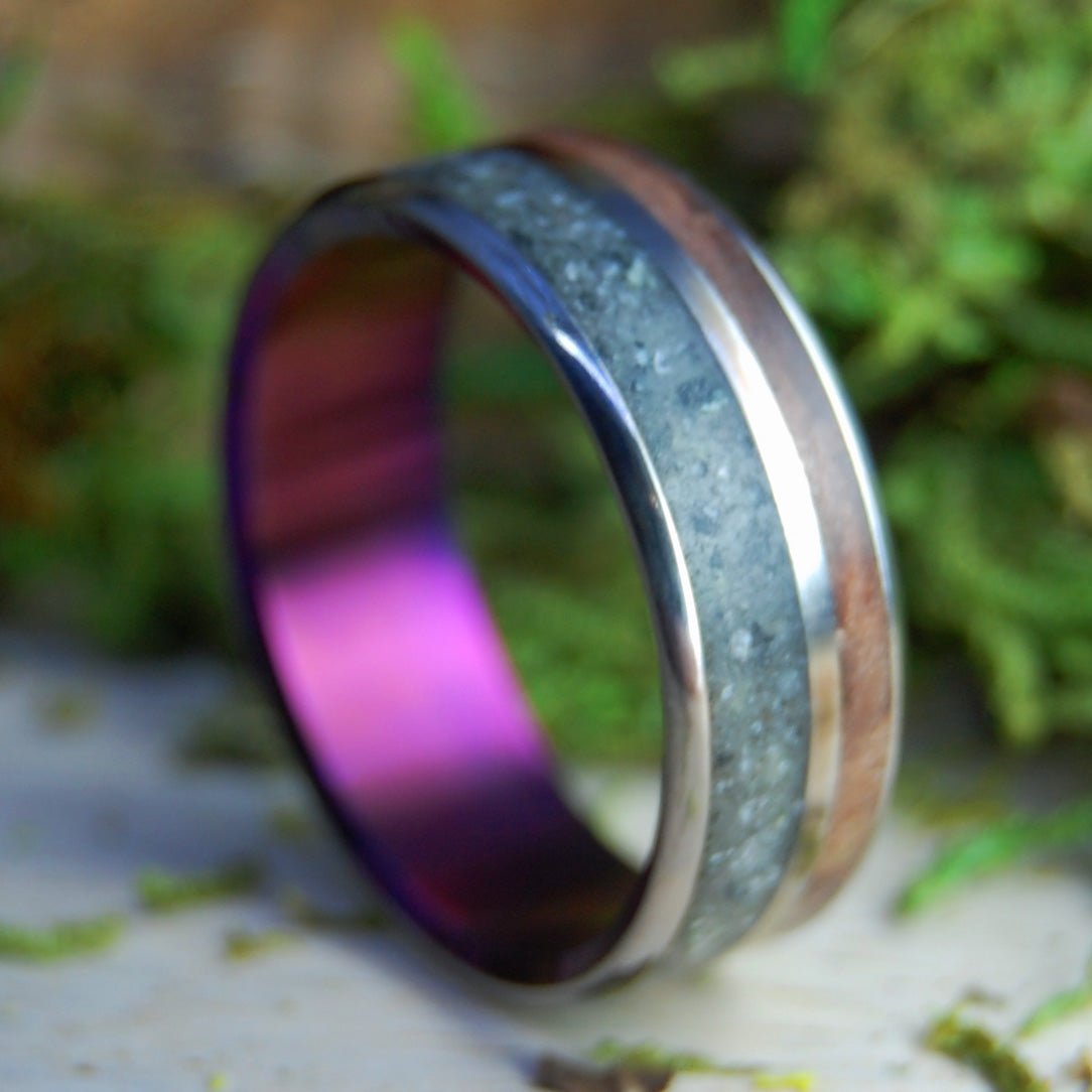 Purple Lake Tahoe Redwood | Men's Purple Lake Tahoe Redwood, Lake Tahoe Beach Sand & Titanium Wedding Ring - Minter and Richter Designs