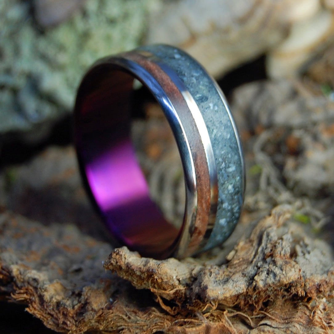 Purple Lake Tahoe Redwood | Men's Purple Lake Tahoe Redwood, Lake Tahoe Beach Sand & Titanium Wedding Ring - Minter and Richter Designs