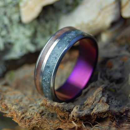 Purple Lake Tahoe Redwood | Men's Purple Lake Tahoe Redwood, Lake Tahoe Beach Sand & Titanium Wedding Ring - Minter and Richter Designs