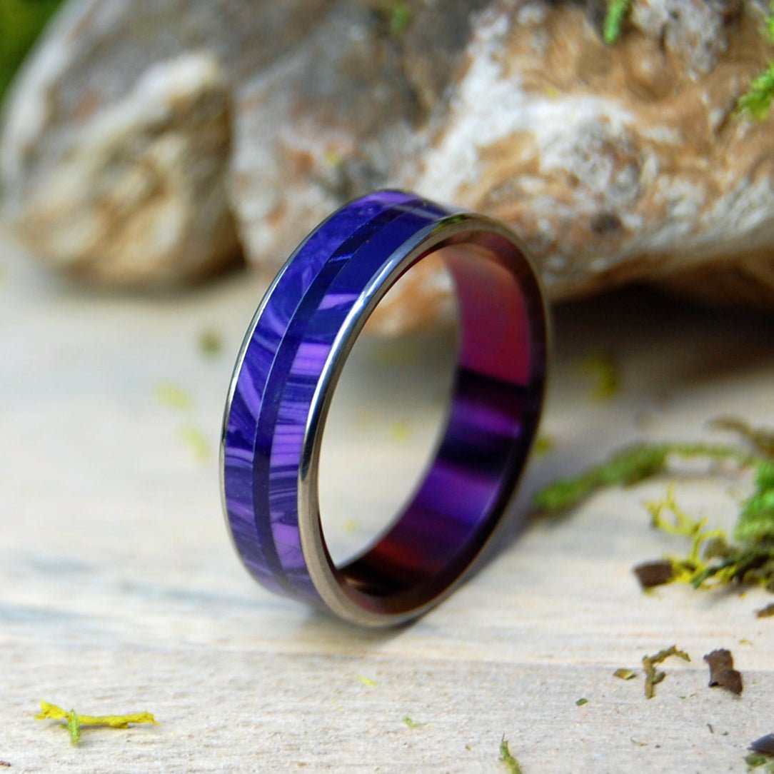 Purple Love In London | Men's Charoite Stone, Opalescent & Titanium Wedding Ring - Minter and Richter Designs