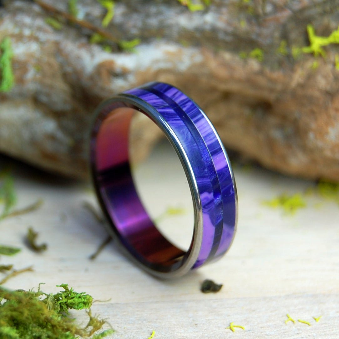 Purple Love In London | Men's Charoite Stone, Opalescent & Titanium Wedding Ring - Minter and Richter Designs