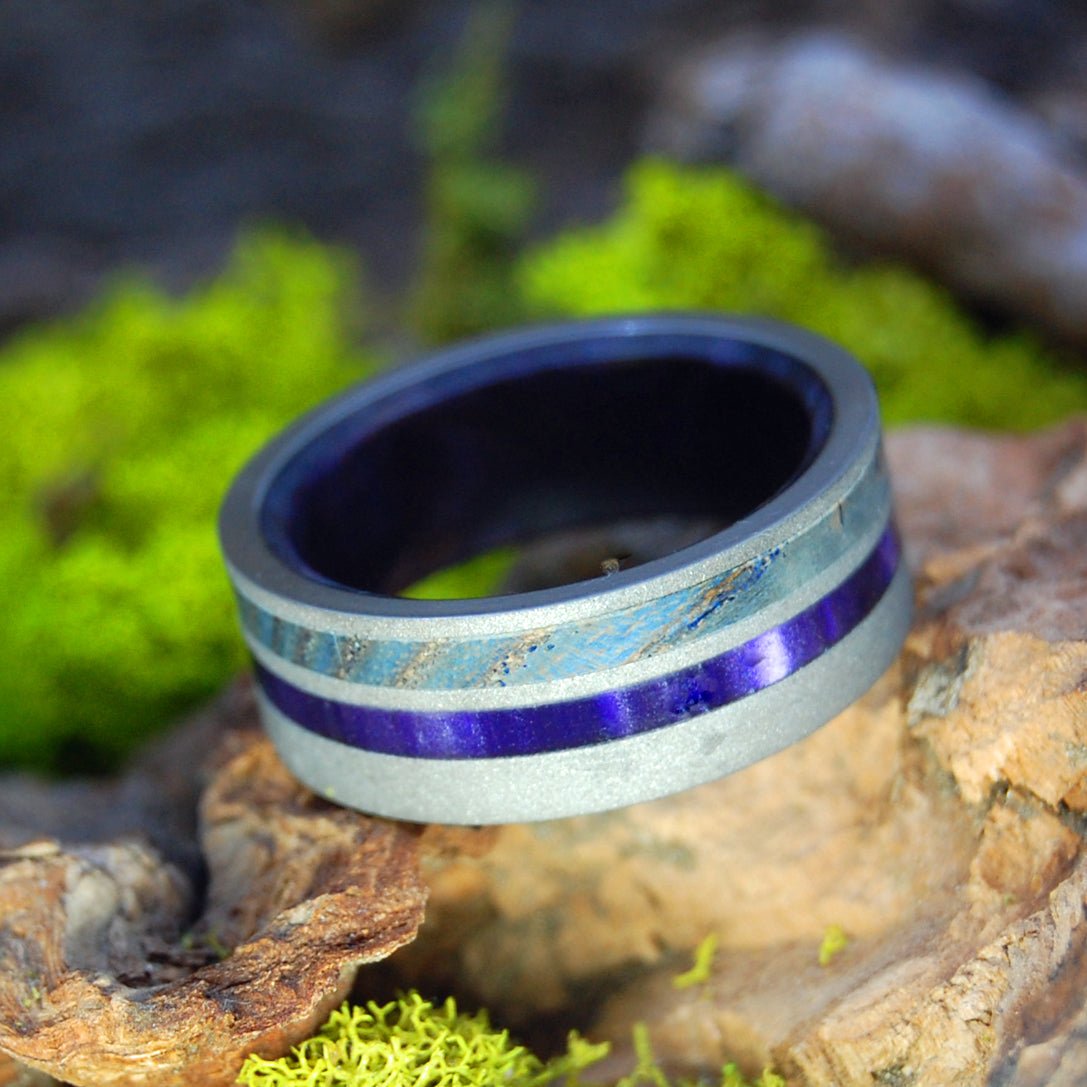 Purple Vow | Men's Purple Box Elder, Purple Marbled Opalescent, Blue Maple & Titanium Wedding Ring - Minter and Richter Designs