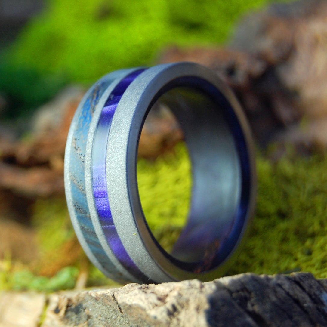 Purple Vow | Men's Purple Box Elder, Purple Marbled Opalescent, Blue Maple & Titanium Wedding Ring - Minter and Richter Designs