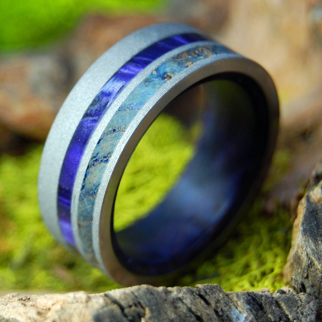 Purple Vow | Men's Purple Box Elder, Purple Marbled Opalescent, Blue Maple & Titanium Wedding Ring - Minter and Richter Designs