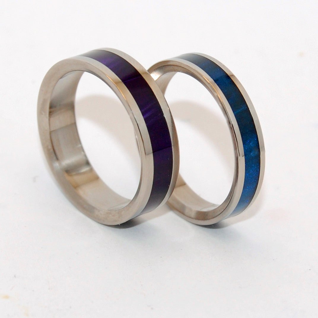 Purpura Hyacinthum | Blue Resin & Purple Resin - Unique Wedding Ring Set - Minter and Richter Designs