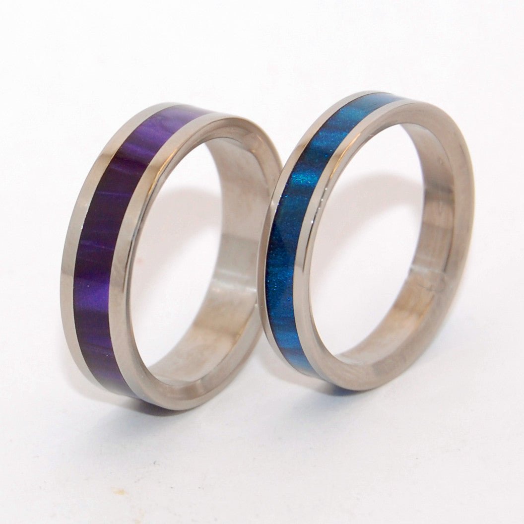 Purpura Hyacinthum | Blue Resin & Purple Resin - Unique Wedding Ring Set - Minter and Richter Designs