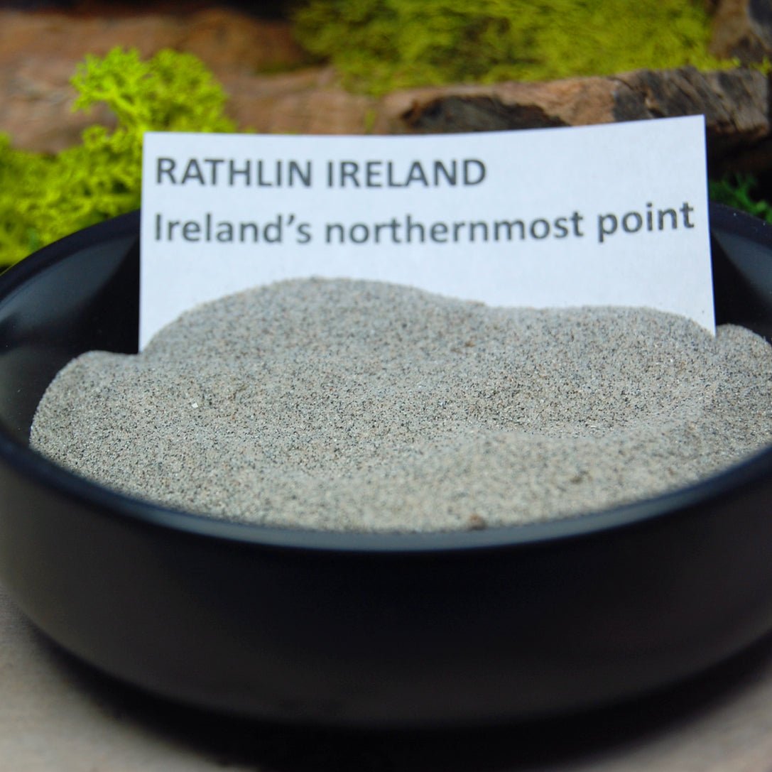 Rathlin Island Ireland | Men's Rathlin Island Beach Sand, Green Box Elder Wood & Titanium Wedding Ring - Minter and Richter Designs