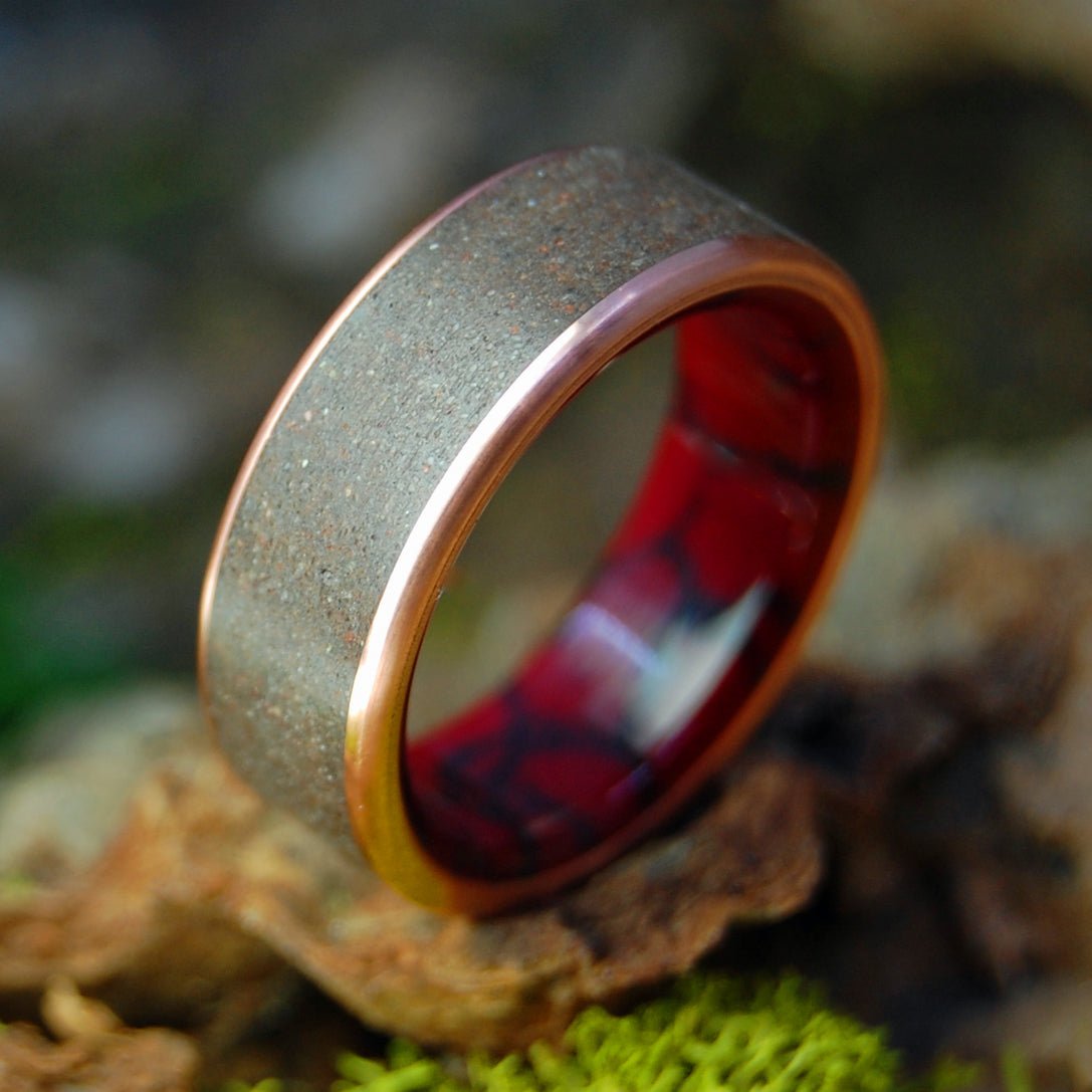 Red Black Morocco | Men's Copper, Sahara Desert Sand & Titanium Wedding Ring - Minter and Richter Designs