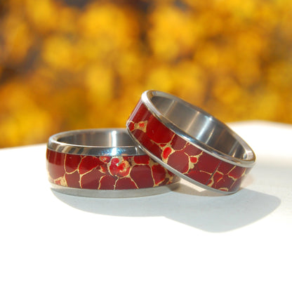 Red Jasper Wedding Set | Jasper Stone & Titanium - Unique Wedding Ring - Women's Wedding Ringh - Minter and Richter Designs