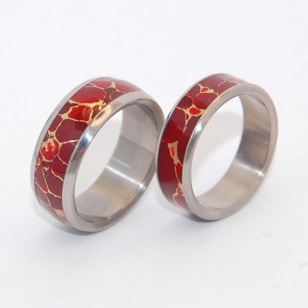 Red Jasper Wedding Set | Jasper Stone & Titanium - Unique Wedding Ring - Women's Wedding Ringh - Minter and Richter Designs