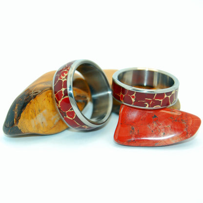 Red Jasper Wedding Set | Jasper Stone & Titanium - Unique Wedding Ring - Women's Wedding Ringh - Minter and Richter Designs