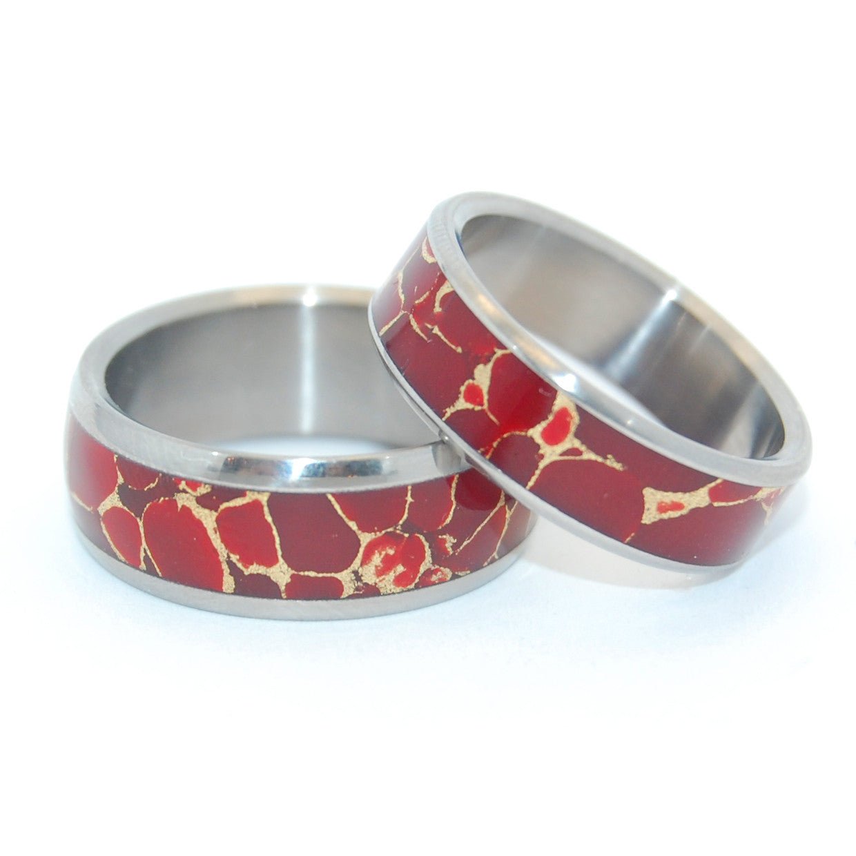 Red Jasper Wedding Set | Jasper Stone & Titanium - Unique Wedding Ring - Women's Wedding Ringh - Minter and Richter Designs