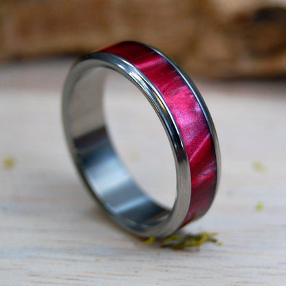 Red Marbled Flared | Men's Red Marbled Opalescent Resin & Titanium Wedding Ring - Minter and Richter Designs