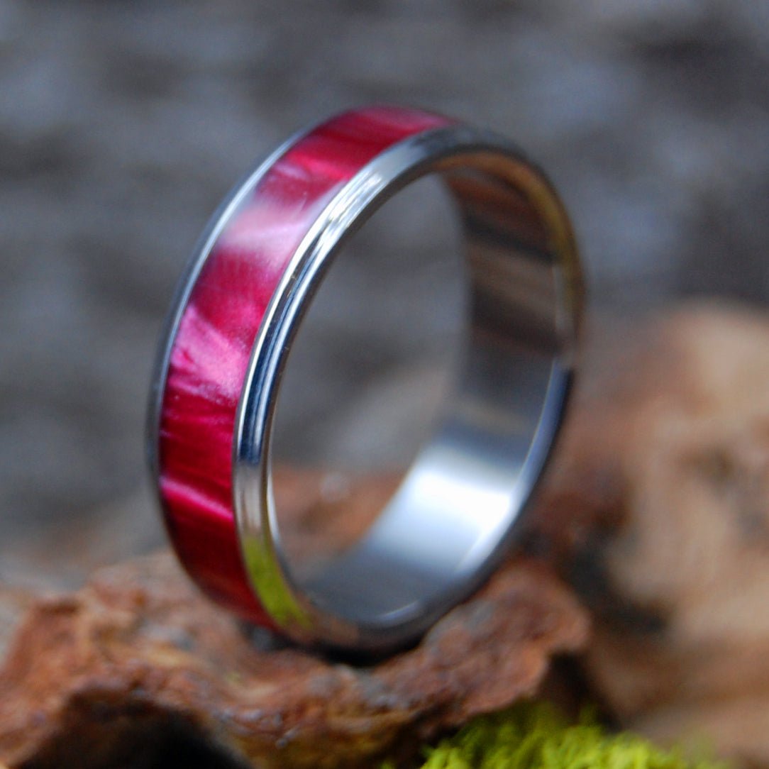 Red Marbled Flared | Men's Red Marbled Opalescent Resin & Titanium Wedding Ring - Minter and Richter Designs