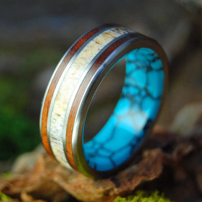 Red Oak Moose | Men's Turquoise, Moose Antler & Titanium Wedding Ring - Minter and Richter Designs