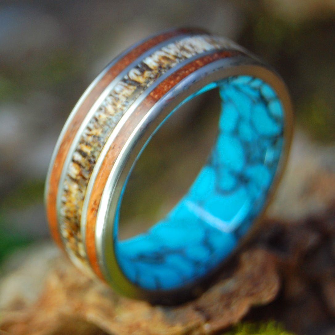 Red Oak Moose | Men's Turquoise, Moose Antler & Titanium Wedding Ring - Minter and Richter Designs