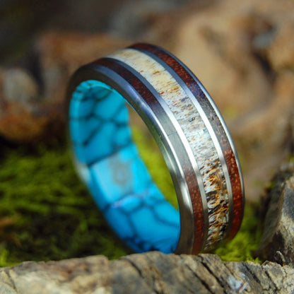 Red Oak Moose | Men's Turquoise, Moose Antler & Titanium Wedding Ring - Minter and Richter Designs