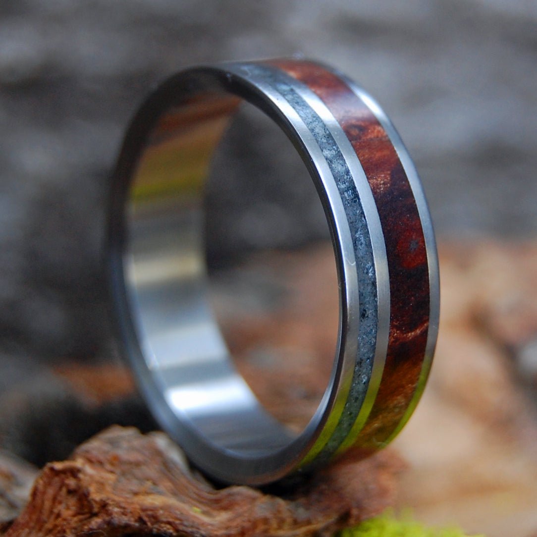 Redwood Lake Tahoe | Men's Lake Tahoe Beach Sand, Redwood & Titanium Wedding Ring - Minter and Richter Designs