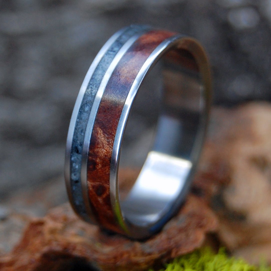 Redwood Lake Tahoe | Men's Lake Tahoe Beach Sand, Redwood & Titanium Wedding Ring - Minter and Richter Designs