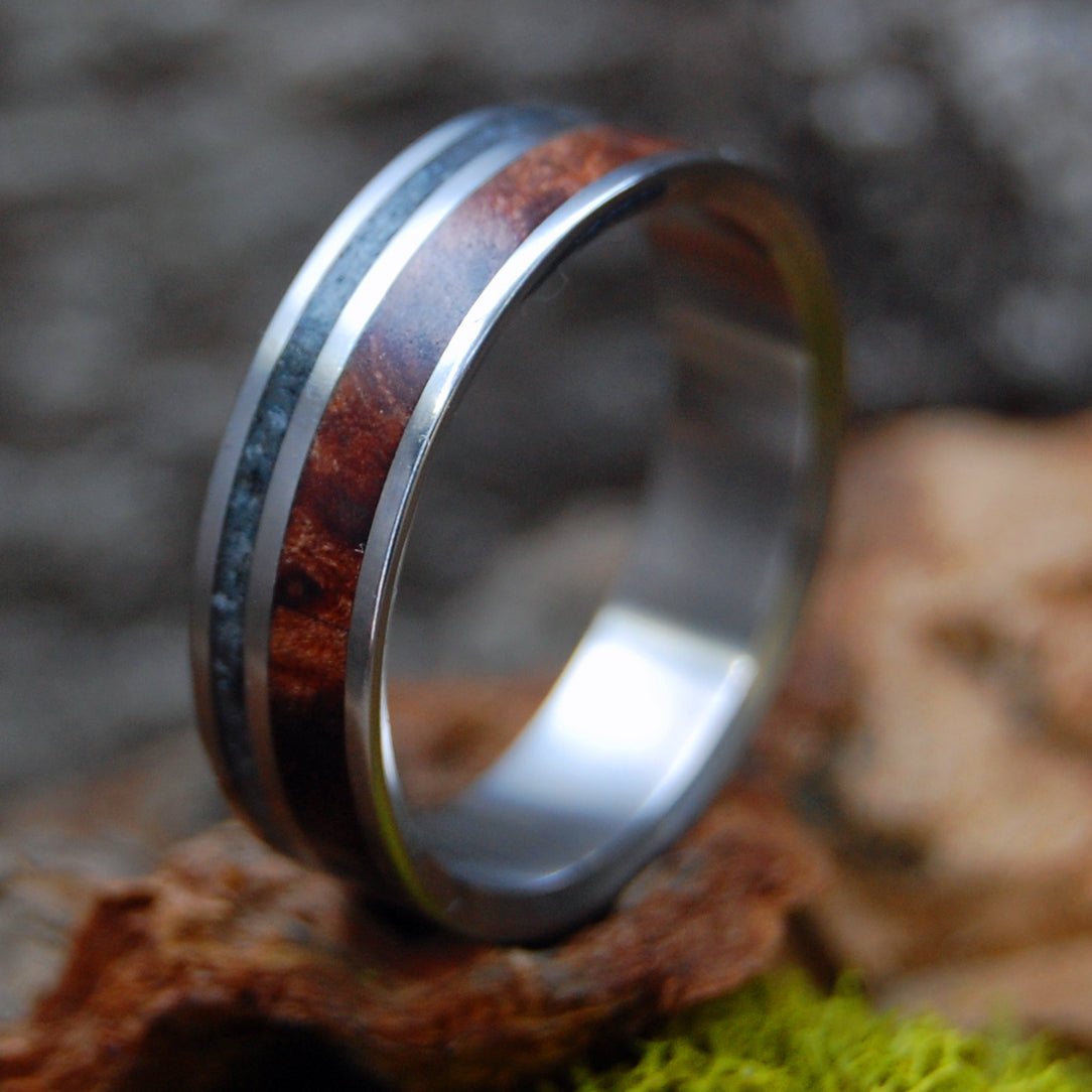 Redwood Lake Tahoe | Men's Lake Tahoe Beach Sand, Redwood & Titanium Wedding Ring - Minter and Richter Designs