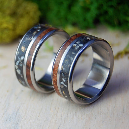 Redwood Lava | Icelandic Lava, California Redwood - Titanium Wedding Ring Set - Minter and Richter Designs