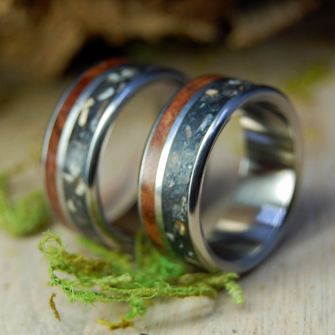 Redwood Lava | Icelandic Lava, California Redwood - Titanium Wedding Ring Set - Minter and Richter Designs