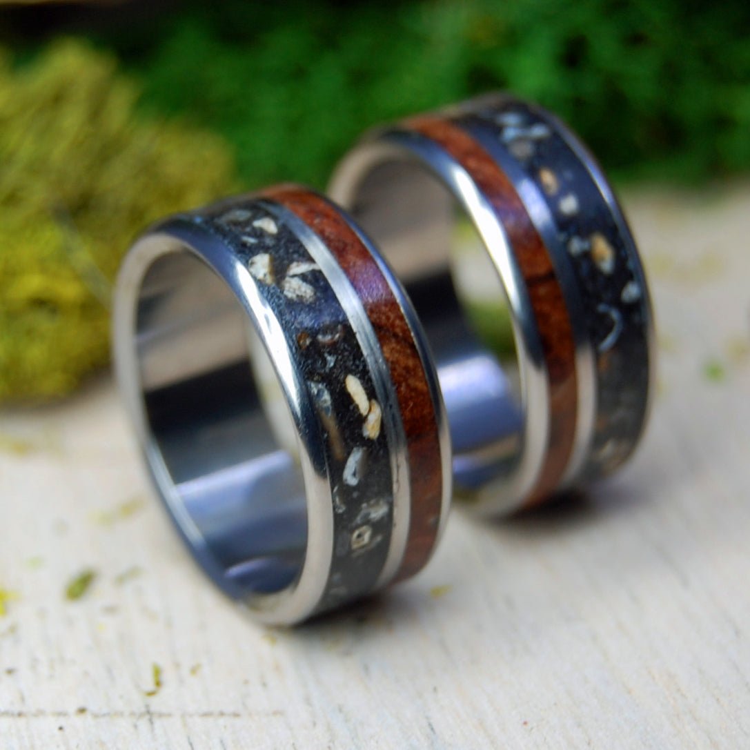 Redwood Lava | Icelandic Lava, California Redwood - Titanium Wedding Ring Set - Minter and Richter Designs