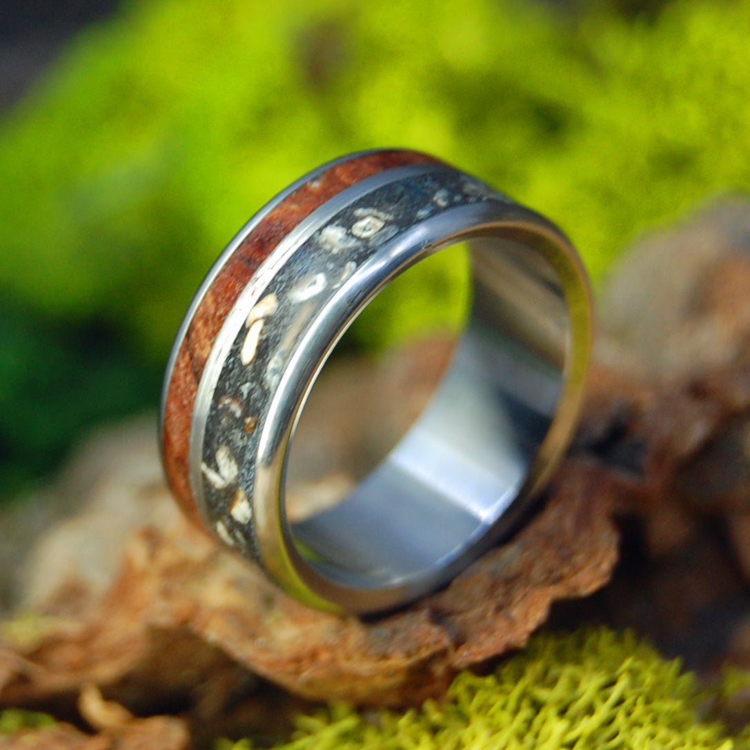 Redwood Lava | Men's Icelandic Black Lava, Redwood & Titanium Wedding Ring - Minter and Richter Designs