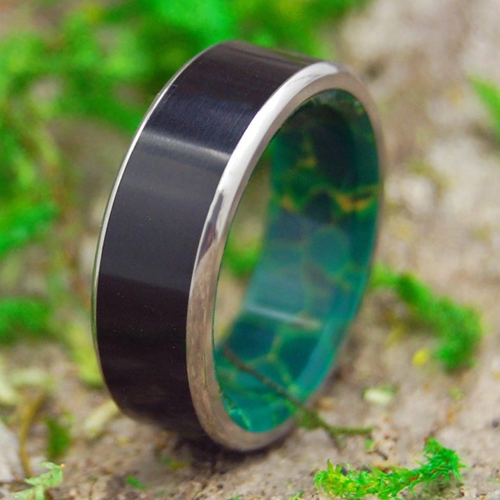 Reunited | Men's Onyx Stone, Egyptian Jade & Titanium Handcrafted Wedding Ring - Minter and Richter Designs