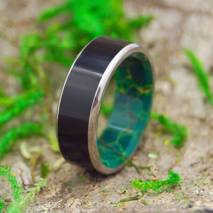 Reunited | Men's Onyx Stone, Egyptian Jade & Titanium Handcrafted Wedding Ring - Minter and Richter Designs