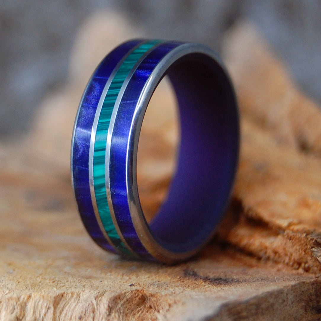 Riders | Men's Malachite, Opalescent & Titanium Wedding Ring - Minter and Richter Designs