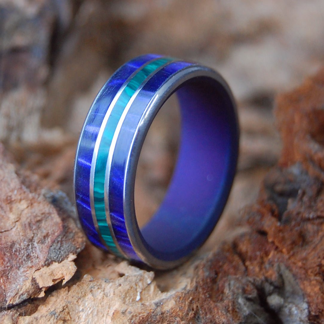 Riders | Men's Malachite, Opalescent & Titanium Wedding Ring - Minter and Richter Designs