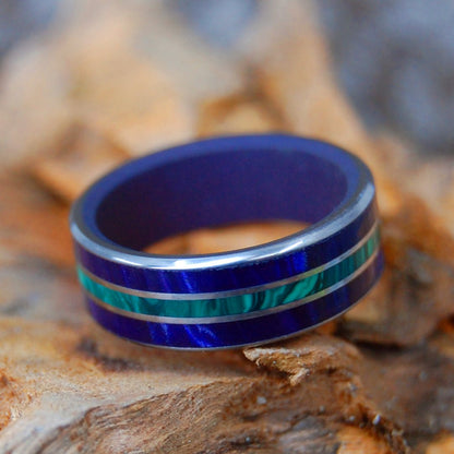 Riders | Men's Malachite, Opalescent & Titanium Wedding Ring - Minter and Richter Designs