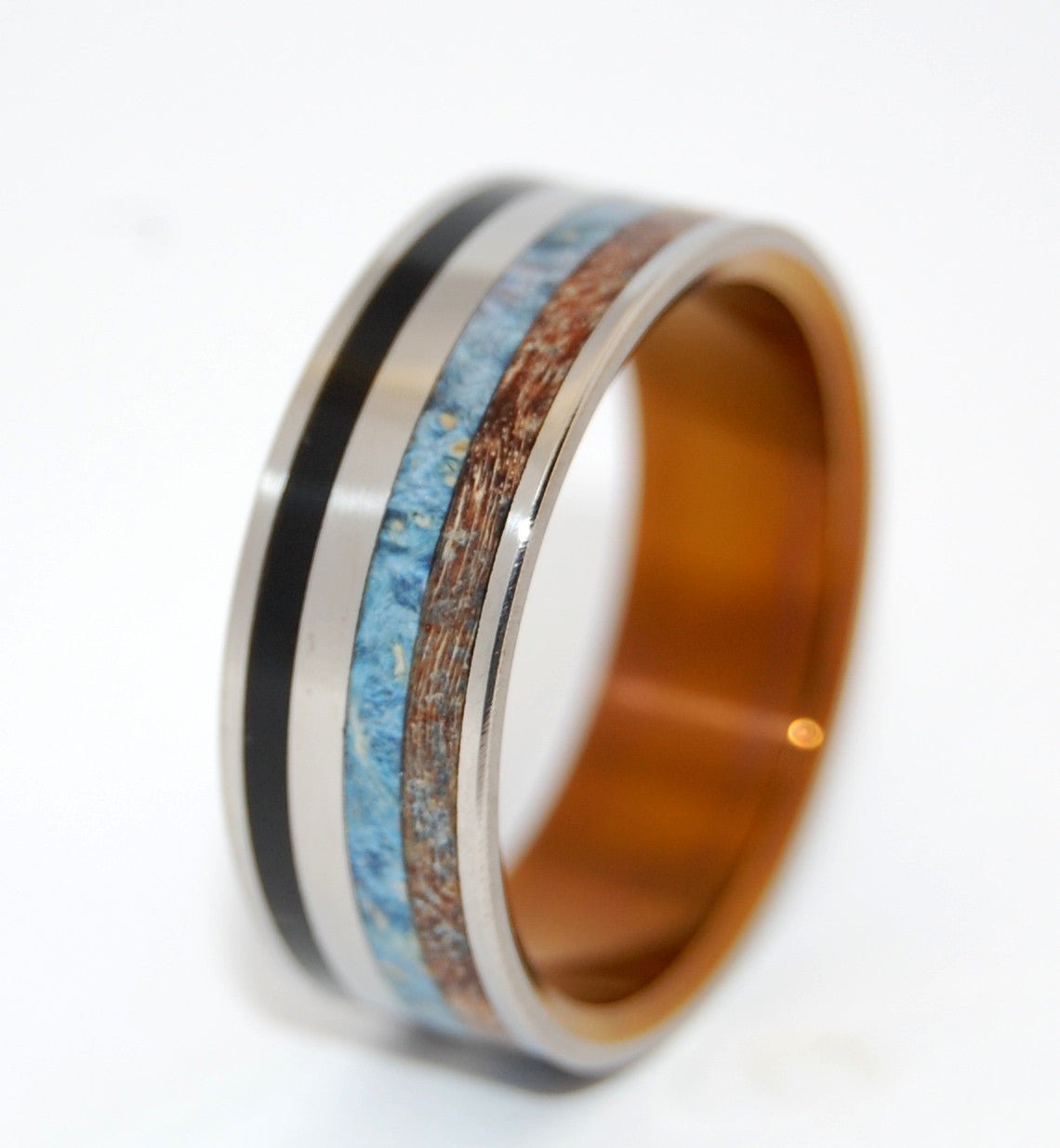 Rising Sun | Men's Onyx Stone, Box Elder Wood, Spalted Maple Wood & Titanium Wedding Ring - Minter and Richter Designs